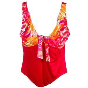 Bleu Ice Women’s Red Orange Floral Leaves Print One Piece Swimsuit Plus Size 24